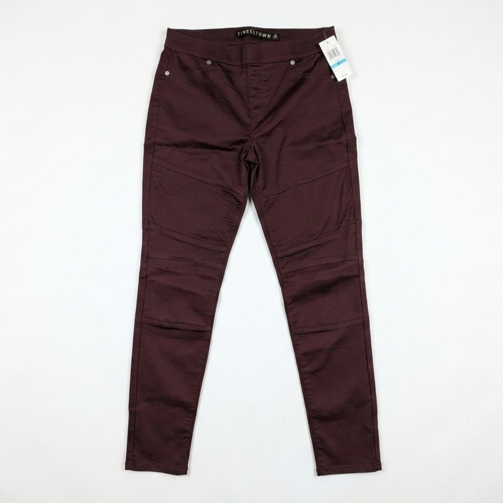 Tinseltown Moto Skinny Pants Size 9 Burgundy Wine Red Ribbed Knee Mid Rise Biker
